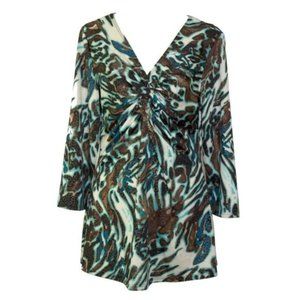 Annalee + Hope V-neck Top Size L Abstract Print Long-sleeve Stretch